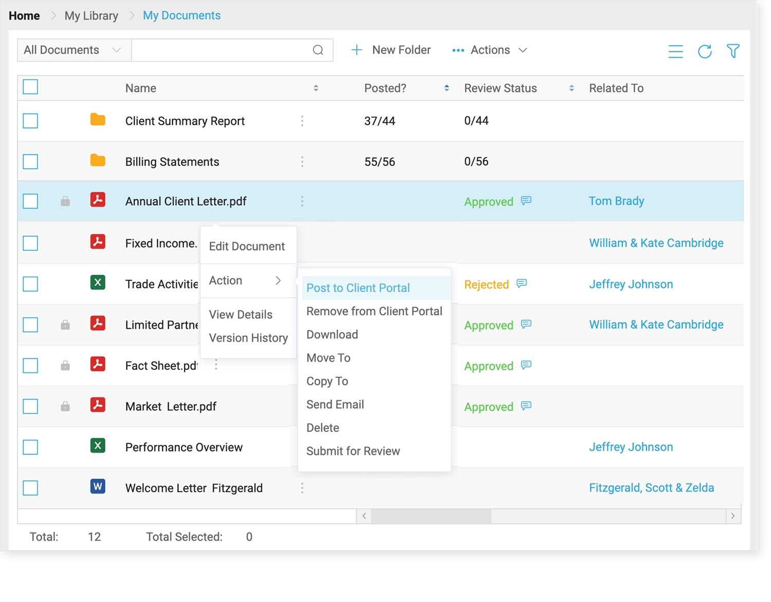 Secure Document Management 1 Screenshot of Advyzon's Document Management interface.