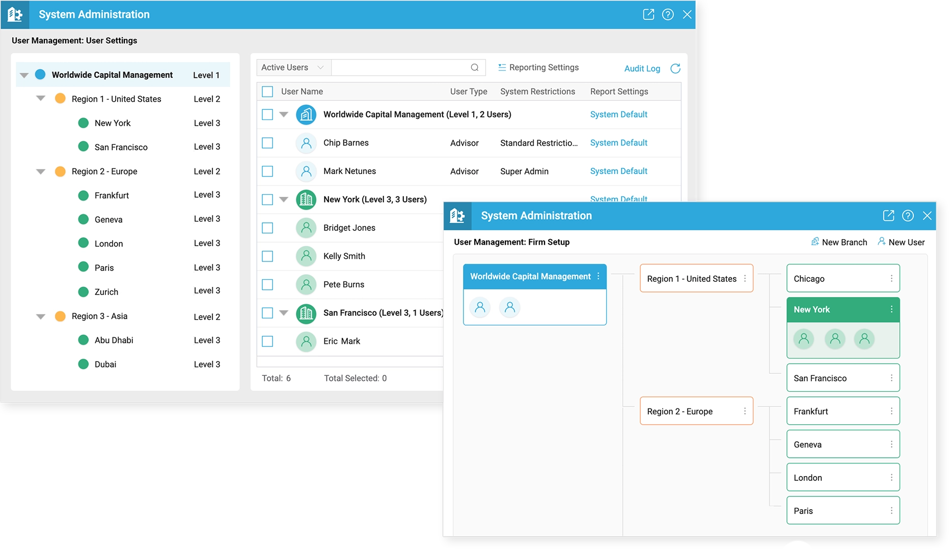 Enterprise Solutions 1 Screenshot of Advyzon's administration system interface.